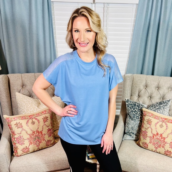 Mono B Tops - Mono B blue athletic top with mesh upper back
